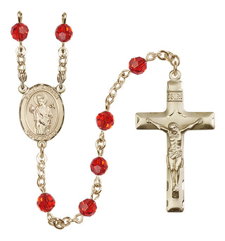 14 Karat Gold 6mm Austrian Crystal Saint Aedan of Ferns Rosary in Ruby