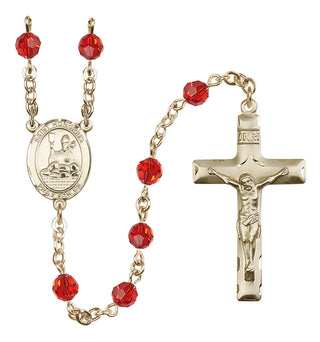 14 Karat Gold 6mm Austrian Crystal Saint Honorius of Amiens Rosary in Ruby