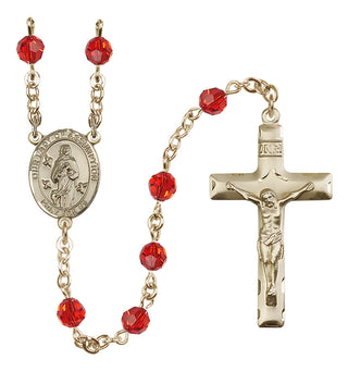 14 Karat Gold 6mm Austrian Crystal Our Lady of Assumption Rosary in Ruby