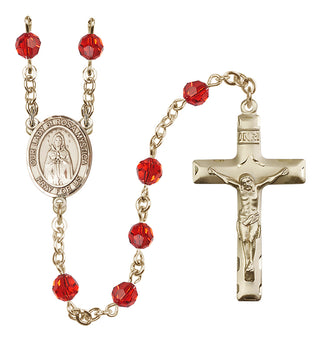 14 Karat Gold 6mm Austrian Crystal Our Lady of Rosa Mystica Rosary in Ruby