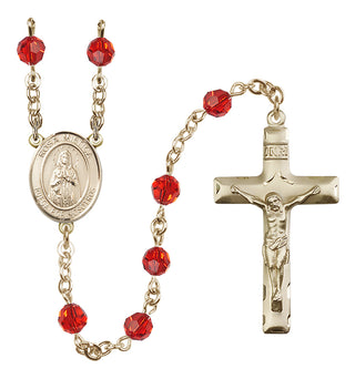 14 Karat Gold 6mm Austrian Crystal Our Lady Rosa Mystica Rosary in Ruby