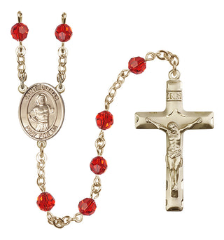 14 Karat Gold 6mm Austrian Crystal Saint Dismas Rosary in Ruby
