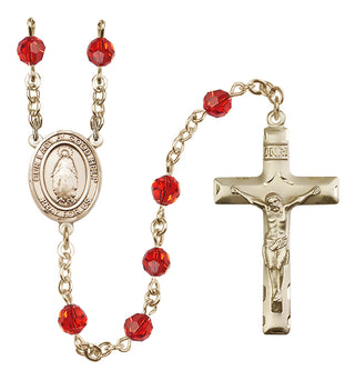 14 Karat Gold 6mm Austrian Crystal Our Lady of Good Help Rosary in Ruby