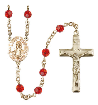 14 Karat Gold 6mm Austrian Crystal Saint Kateri Tekakwitha Rosary in Ruby
