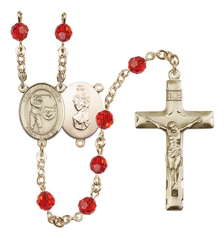14 Karat Gold 6mm Austrian Crystal Saint Christopher/Golf Rosary in Ruby