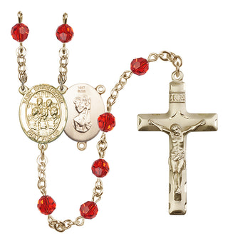 14 Karat Gold 6mm Austrian Crystal Saint Christopher / Choir Rosary in Ruby