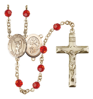 14 Karat Gold 6mm Austrian Crystal Saint Sebastian/Lacrosse Rosary in Ruby