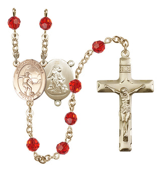 14 Karat Gold 6mm Austrian Crystal Guardian Angel/Soccer Rosary in Ruby
