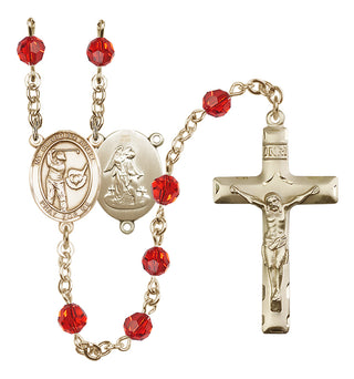14 Karat Gold 6mm Austrian Crystal Guardian Angel/Golf Rosary in Ruby
