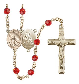 14 Karat Gold 6mm Austrian Crystal Guardian Angel/Track&Field-Women Rosary in Ruby