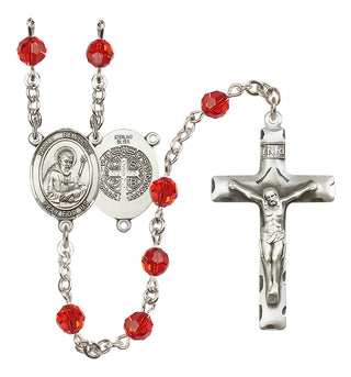 Sterling Silver 6mm Austrian Crystal Saint Benedict Rosary in Ruby