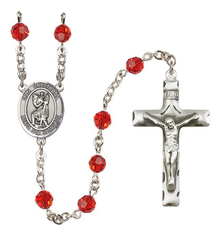 Sterling Silver 6mm Austrian Crystal San Cristobal Rosary in Ruby