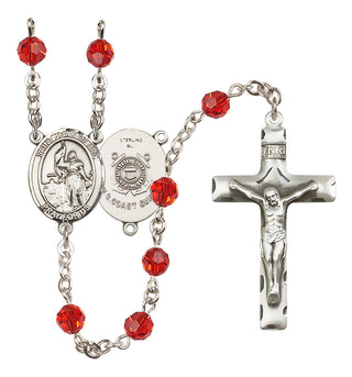 Sterling Silver 6mm Austrian Crystal Saint Joan of Arc /Coast Guard Rosary in Ruby