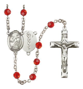 Sterling Silver 6mm Austrian Crystal Saint Luke the Apostle / Doctor Rosary in Ruby