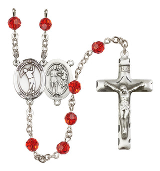Sterling Silver 6mm Austrian Crystal Saint Sebastian/Golf Rosary in Ruby