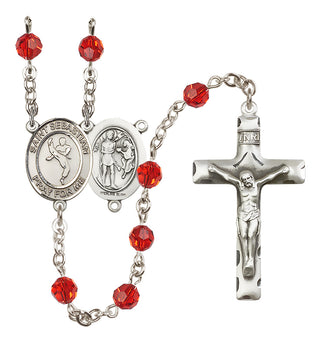 Sterling Silver 6mm Austrian Crystal Saint Sebastian/Martial Arts Rosary in Ruby