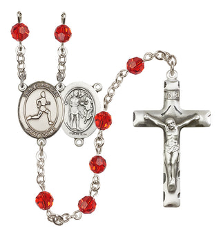 Sterling Silver 6mm Austrian Crystal Saint Sebastian/Track & Field Rosary in Ruby