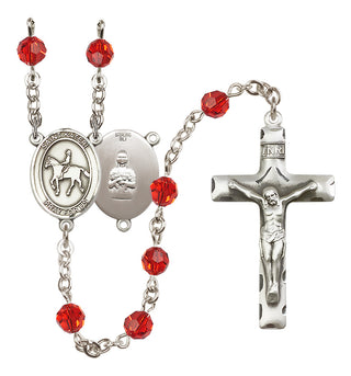 Sterling Silver 6mm Austrian Crystal Saint Kateri/Equestrian Rosary in Ruby