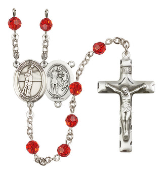 Sterling Silver 6mm Austrian Crystal Saint Sebastian / Volleyball Rosary in Ruby