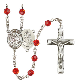 Sterling Silver 6mm Austrian Crystal Our Lady of Mount Carmel Rosary in Ruby