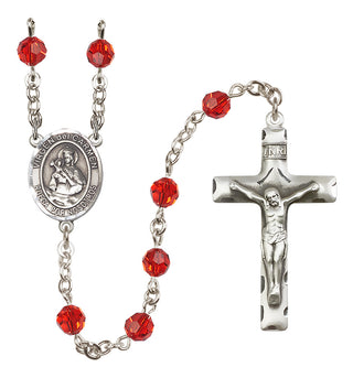 Sterling Silver 6mm Austrian Crystal Virgen del Carmen Rosary in Ruby