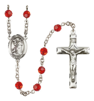 Sterling Silver 6mm Austrian Crystal Saint Rocco Rosary in Ruby