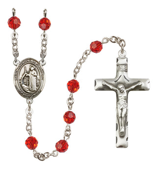Sterling Silver 6mm Austrian Crystal Saint Raymond of Penafort Rosary in Ruby