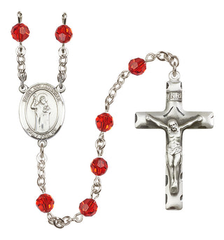 Sterling Silver 6mm Austrian Crystal Saint Columbkille Rosary in Ruby