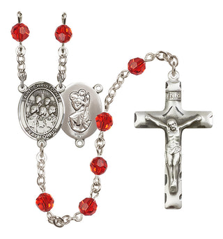Sterling Silver 6mm Austrian Crystal Saint Christopher / Choir Rosary in Ruby