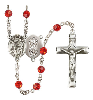 Sterling Silver 6mm Austrian Crystal Saint Christopher / Karate Rosary in Ruby