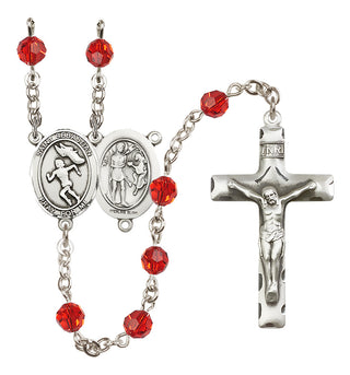 Sterling Silver 6mm Austrian Crystal Saint Sebastian /Track&Field-Women Rosary in Ruby