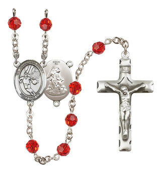 Sterling Silver 6mm Austrian Crystal Guardian Angel/Basketball Rosary in Ruby