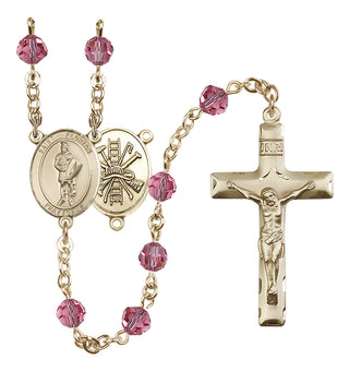 14 Karat Gold-Filled 6mm Austrian Crystal Saint Florian/Firefighter Rosary in Rose
