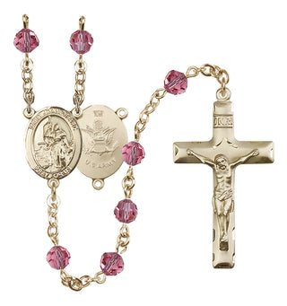 14 Karat Gold-Filled 6mm Austrian Crystal Saint Joan of Arc / Army Rosary in Rose