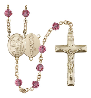 14 Karat Gold-Filled 6mm Austrian Crystal Saint Luke the Apostle / Doctor Rosary in Rose