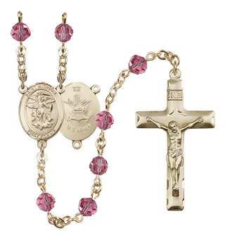 14 Karat Gold-Filled 6mm Austrian Crystal Saint Michael / Army Rosary in Rose