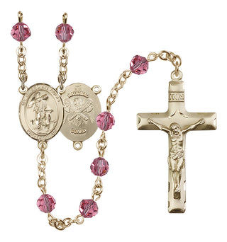 14 Karat Gold 6mm Austrian Crystal Guardian Angel / Nat'l Guard Rosary in Rose