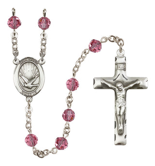 Sterling Silver 6mm Austrian Crystal Holy Spirit Rosary in Rose