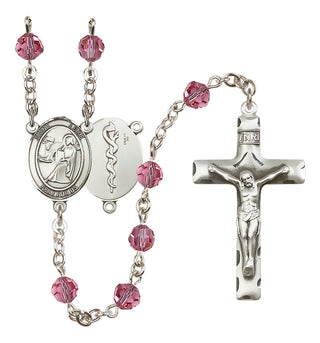 Sterling Silver 6mm Austrian Crystal Saint Luke the Apostle / Doctor Rosary in Rose