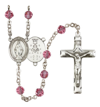 Sterling Silver 6mm Austrian Crystal Miraculous Rosary in Rose