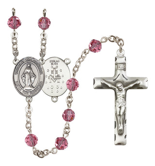 Sterling Silver 6mm Austrian Crystal Virgen Milagrosa Rosary in Rose
