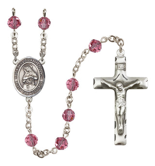 Sterling Silver 6mm Austrian Crystal Virgen de la Divina Providencia Rosary in Rose