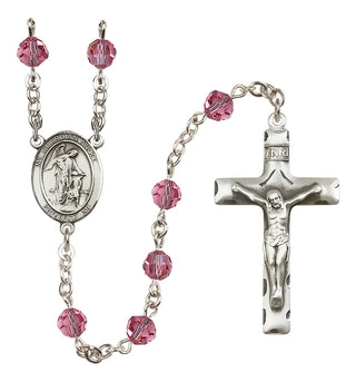 Sterling Silver 6mm Austrian Crystal Guardian Angel with Child Rosary in Rose