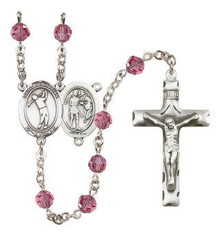 Sterling Silver 6mm Austrian Crystal Saint Sebastian/Golf Rosary in Rose