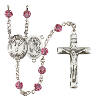 Sterling Silver 6mm Austrian Crystal Saint Sebastian/Cheerleading Rosary in Rose