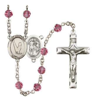 Sterling Silver 6mm Austrian Crystal Saint Sebastian/Gymnastics Rosary in Rose