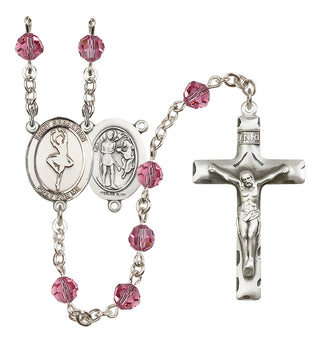 Sterling Silver 6mm Austrian Crystal Saint Sebastian/Dance Rosary in Rose