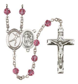 Sterling Silver 6mm Austrian Crystal Saint Sebastian/Figure Skating Rosary in Rose