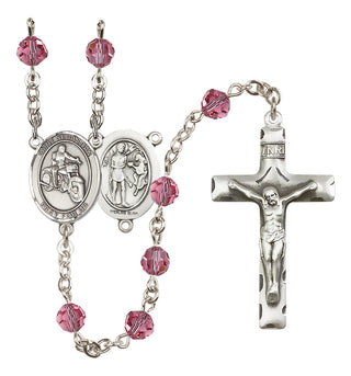 Sterling Silver 6mm Austrian Crystal Saint Sebastian / Motorcycle Rosary in Rose