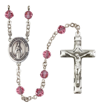 Sterling Silver 6mm Austrian Crystal Virgen del Fatima Rosary in Rose